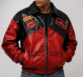 Vintage Racing Leather Bomber Jacket