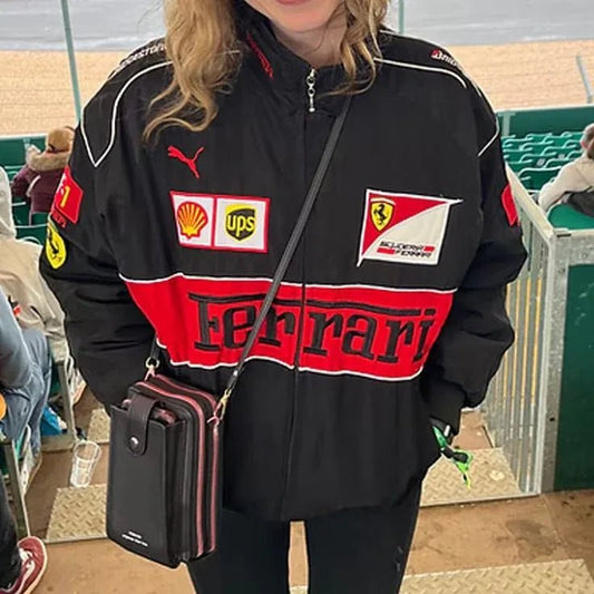 Black Ferrari F1 Women's Jacket - Parachute Style | Kezual - Kezual