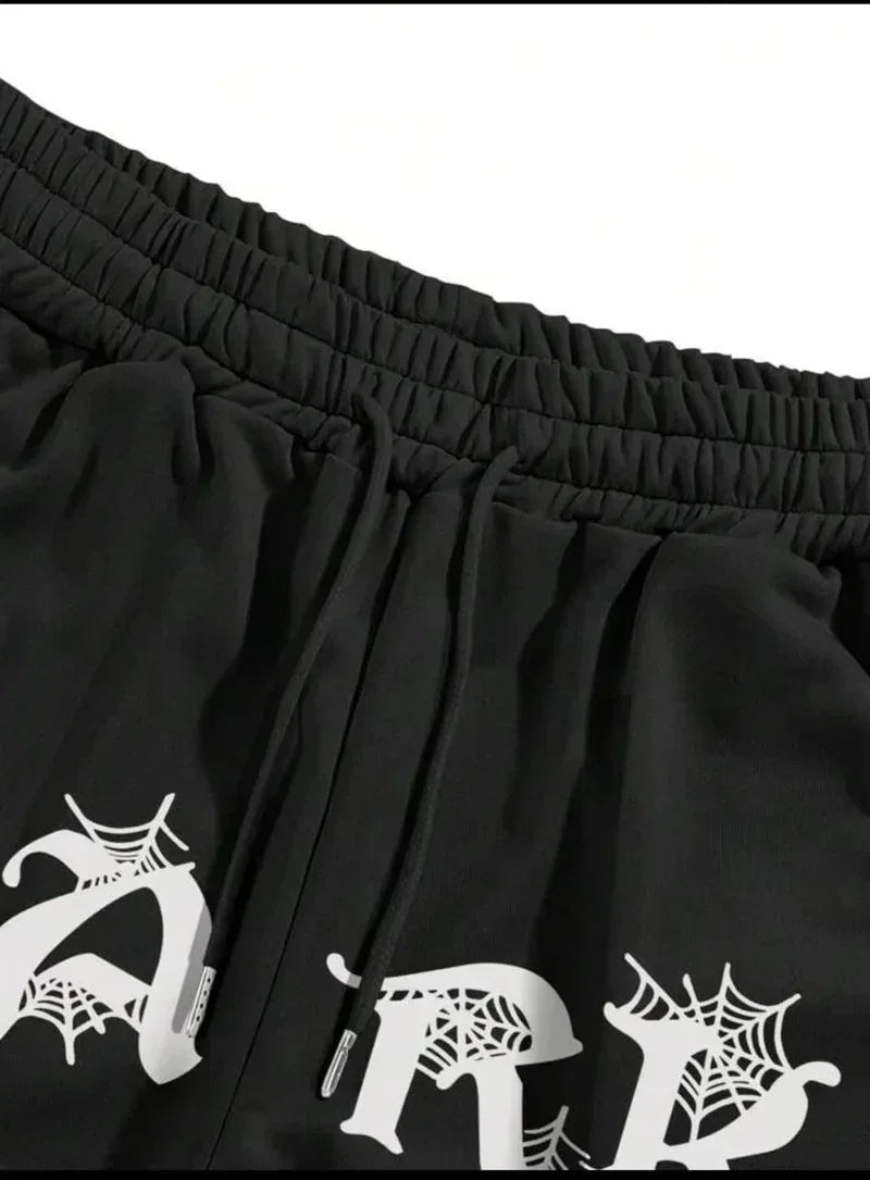 Dark Grey Aesthetic Spider Web Oversized Sweatpants - Kezual