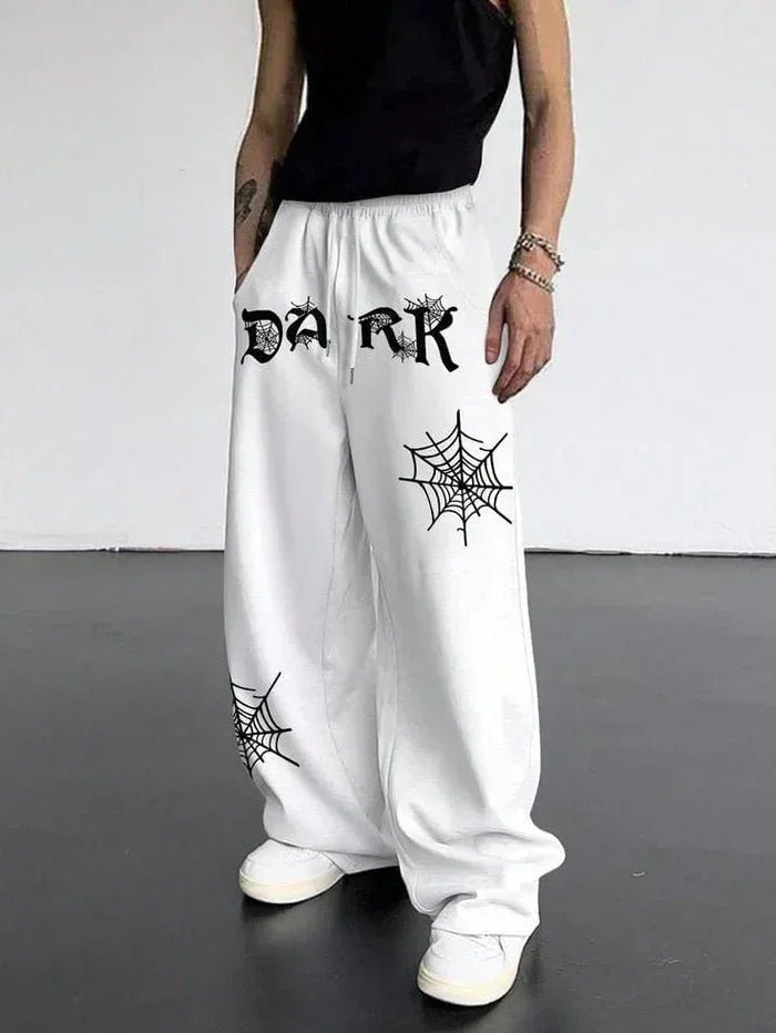 Dark White Aesthetic Spider Web Oversized Sweatpants - Kezual