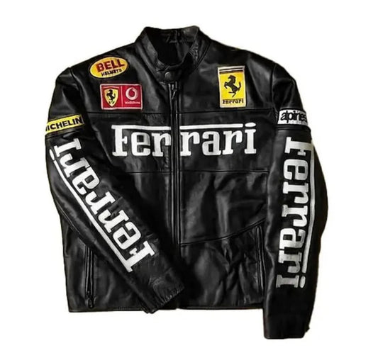 Ferrari - Inspired Black Leather Racing Jacket - Kezual