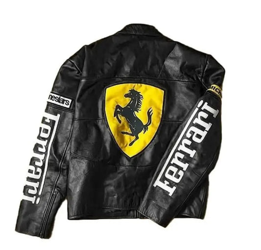 Ferrari - Inspired Black Leather Racing Jacket - Kezual