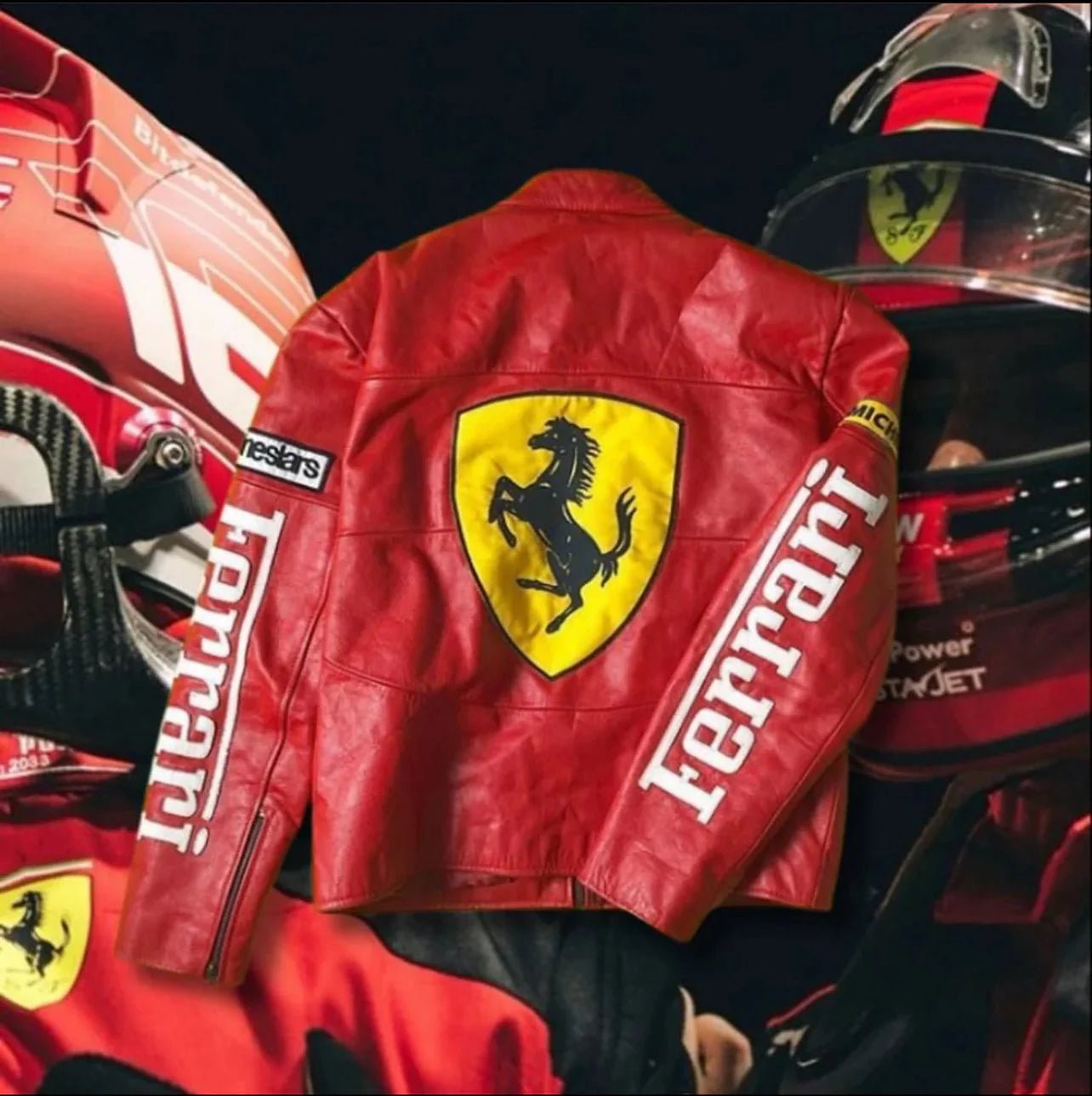 Ferrari - Inspired Red Leather Racing Jacket - Kezual