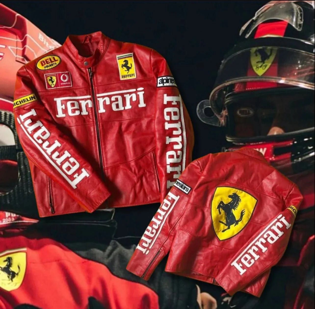 Ferrari - Inspired Red Leather Racing Jacket - Kezual
