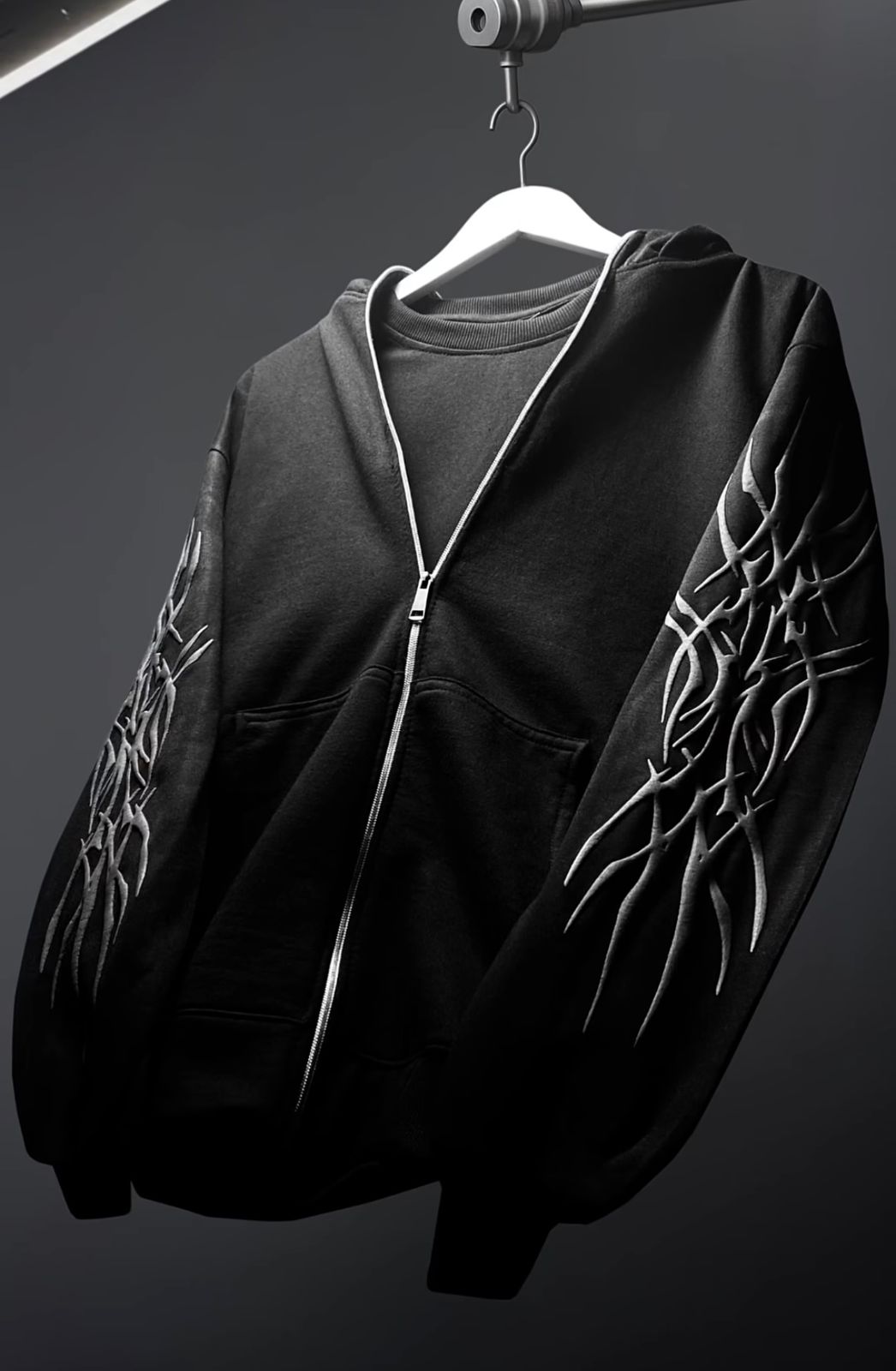 Jin Woo Solo Leveling black zipper hoodie front view 350 GSM anime streetwear