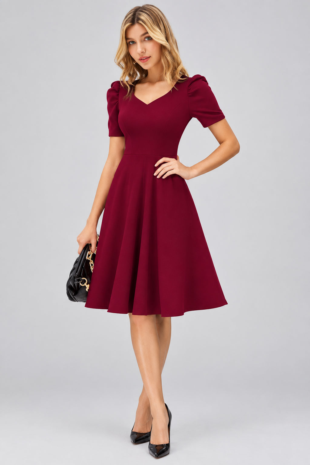 Maroon Fit & Flare Dress