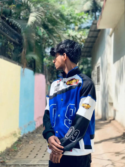 Vintage Y2K Blue Racing Jacket – Retro Motorcycle Style - Kezual