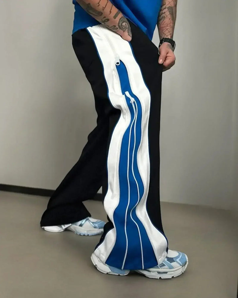 Double Zip Blue Wide Leg Zip Up Baggy Pants